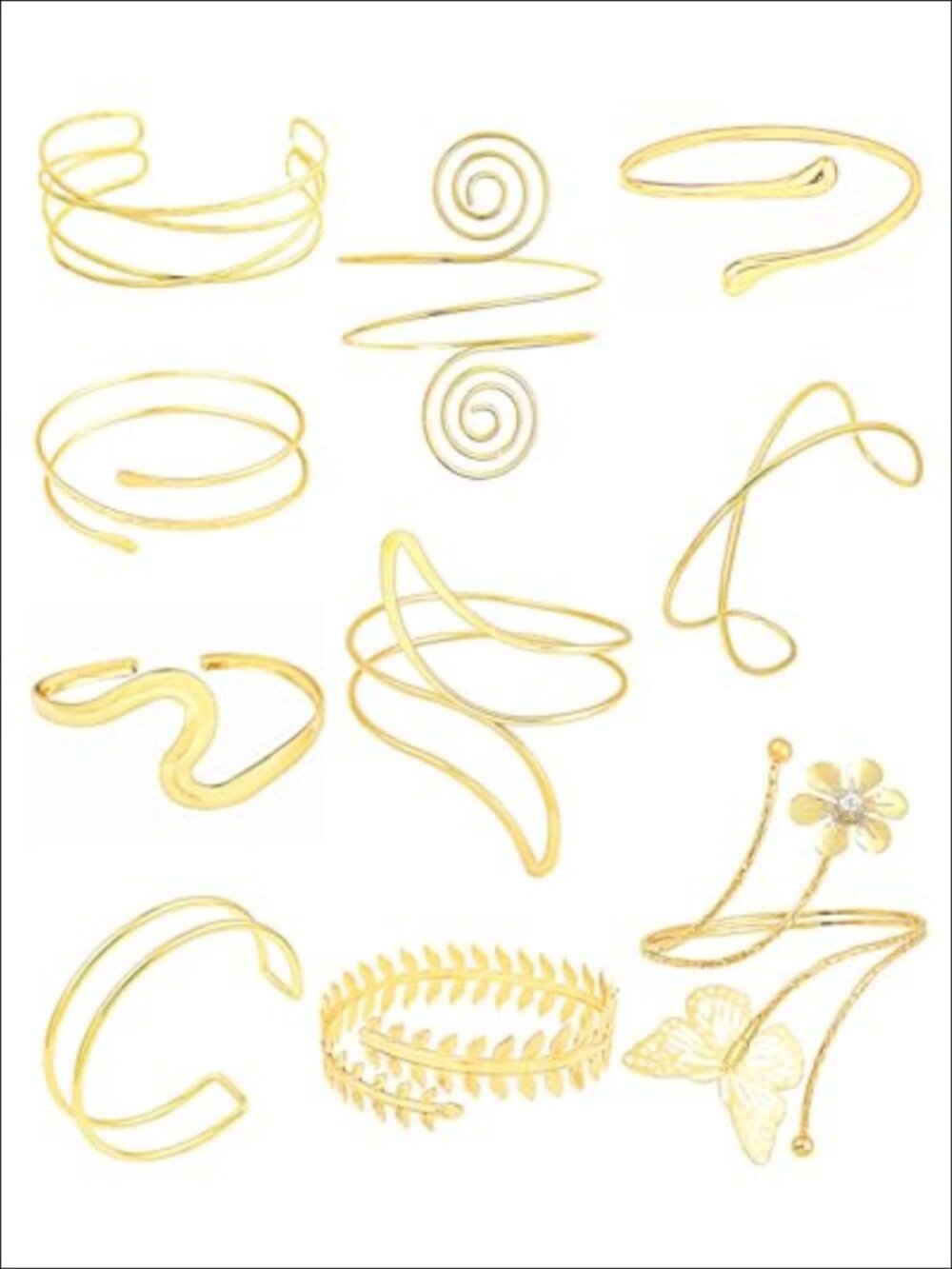 Minimalist Gold Plated Arm Cuff Bracelet Set Adjustable Upper Arm Bands
